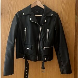 Zara faux leather biker jacket wire silver detailing